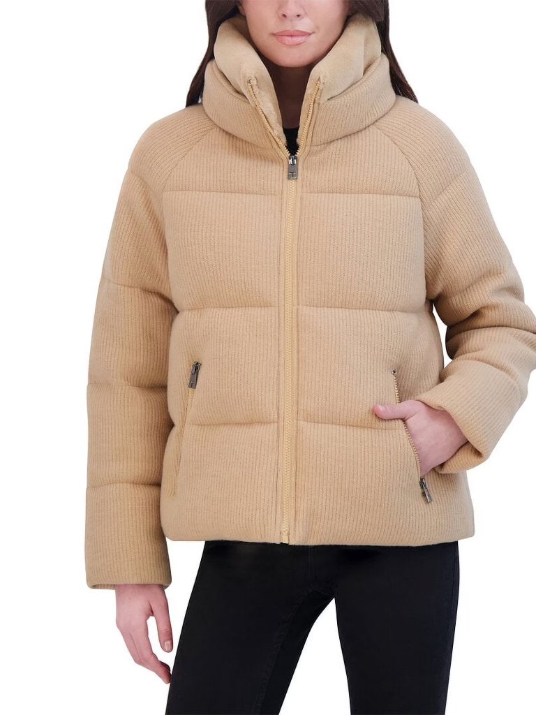 Nwt Tahari Rib Quilt Puffer Jacket In Camel Size S Nwt $280